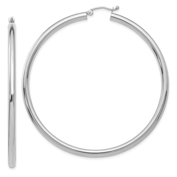 Kazi Luxury 14K White Gold Polished 3mm Tube Hoop Earrings